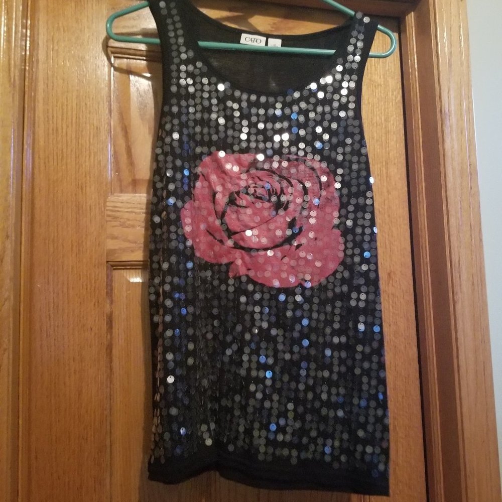 Black tank top with rose on the front